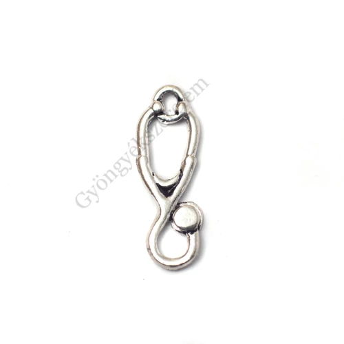 Sztetoszkóp fityegő, medál, antik ezüst színű, 23x8 mm