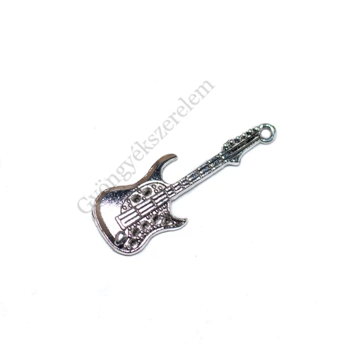 Gitár fityegő, medál, antik ezüst színű, 36x13 mm