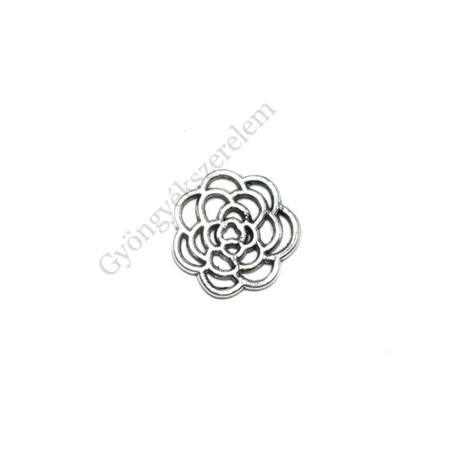 Virág, fityegő, medál, összekötő, antik ezüst színű, 17 mm