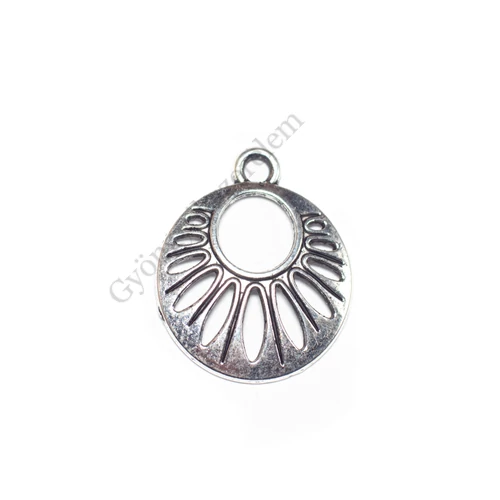 Kerek fityegő, medál, antik ezüst színű, 22x18 mm