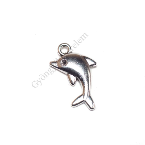 Delfin fityegő medál, antik ezüst színű, 23x15 mm