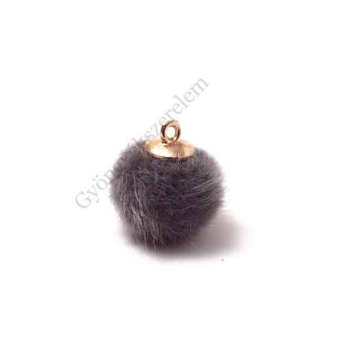 Műszőrme golyó fityegő, medál, sötétszürke, 17 mm