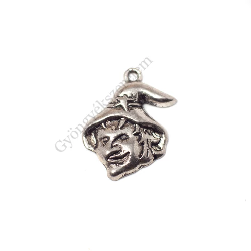 Boszorkány fityegő, medál, antik ezüst színű, 22x20 mm