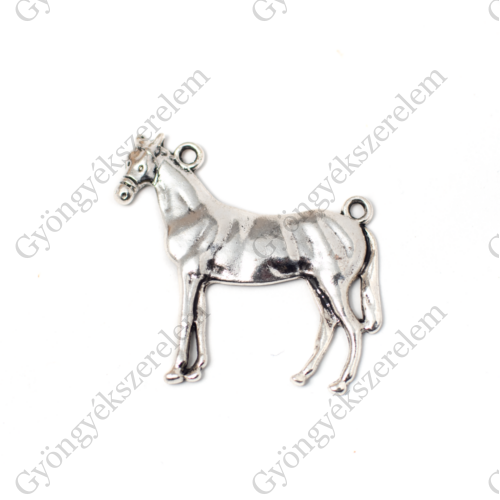 Ló medál, antik ezüst színű, 45x41 mm