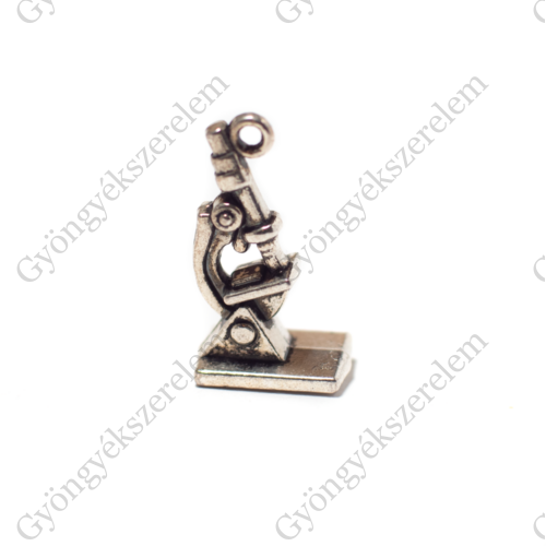 Mikroszkóp fityegő, medál, antik ezüst színű, 21x10x8 mm