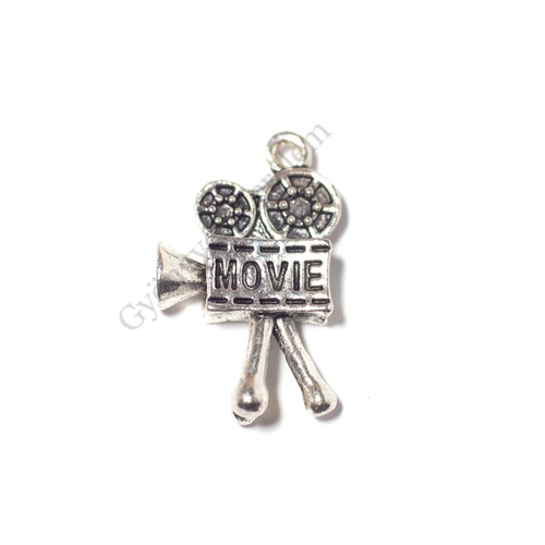 Mozi, filmvetítő fityegő, medál, antik ezüst színű, 26x16x6 mm