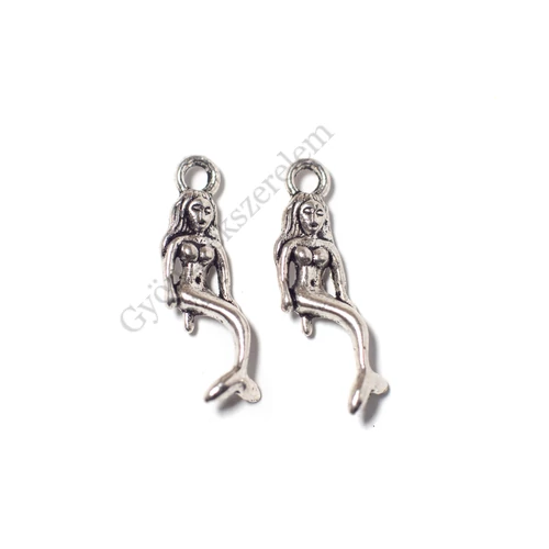 Sellő fityegő, medál, antik ezüst színű, 21x7x5 mm