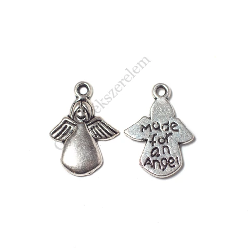 Feliratos angyal fityegő, medál, antik ezüst színű, 17x13 mm