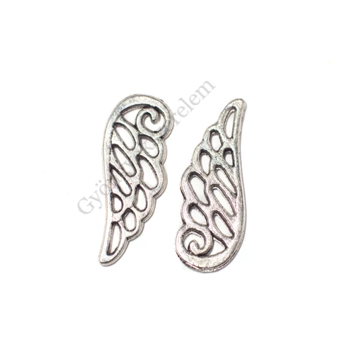 Angyalszárny fityegő, medál, antik ezüst színű, 23x9 mm
