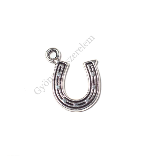 Patkó fityegő, medál, antik ezüst színű, 17x15 mm