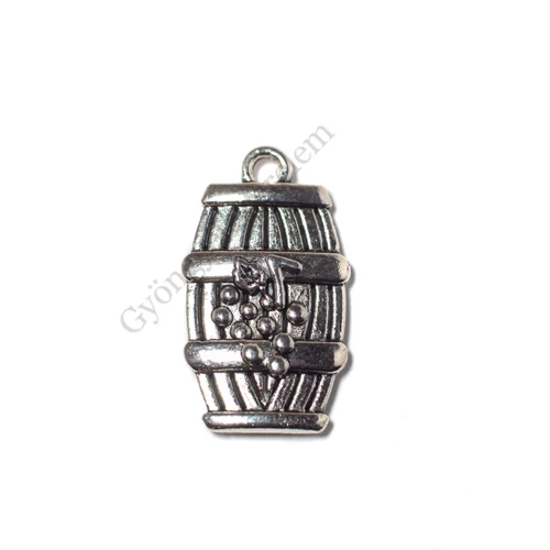 Boros hordó, szőlő fityegő, medál, antik ezüst színű, 25x15 mm