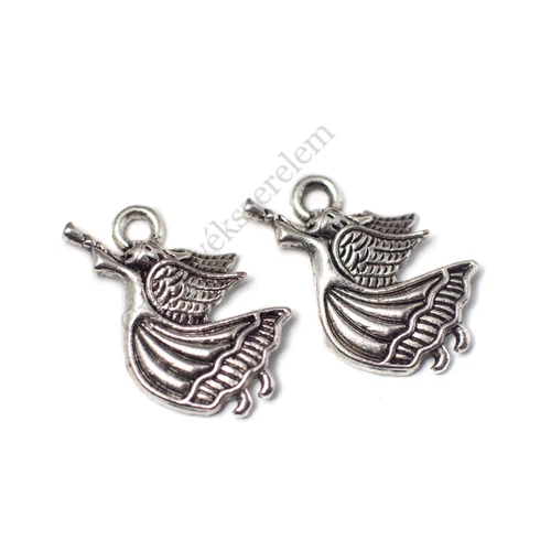 Angyal, tündér fityegő, medál, antik ezüst színű, 22x14 mm
