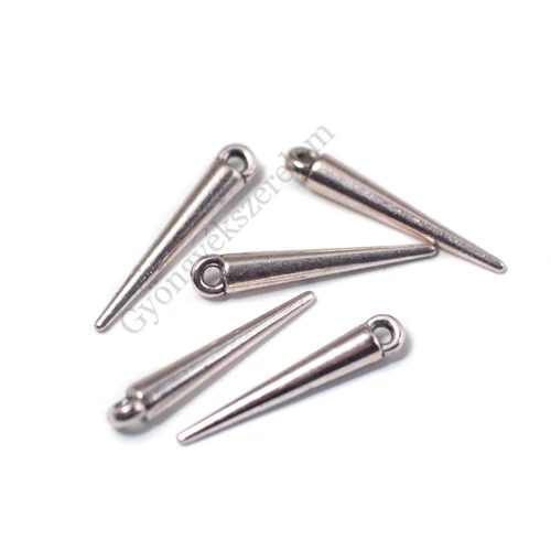 Tüske fityegő, medál, antik ezüst színű, 21x3 mm