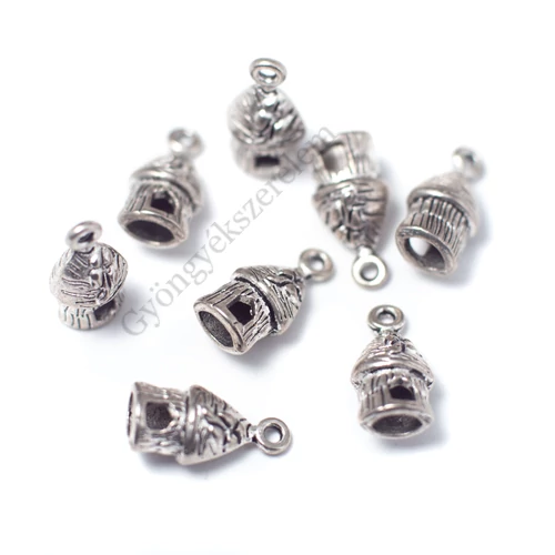 Pici ház, házikó fityegő, medál, antik ezüst színű, 14x7x6 mm