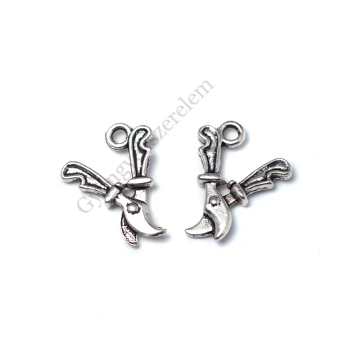 Metszőolló, kertész olló fityegő, medál, antik ezüst színű, 16x13 mm