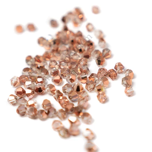 Metál réz színű csiszolt bicone üveg gyöngy, 4 mm