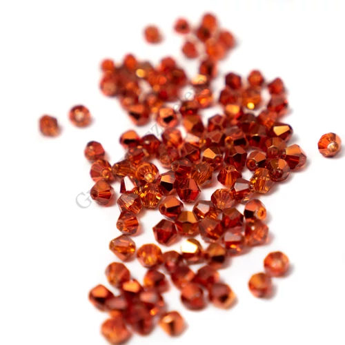 Metál narancssárga csiszolt bicone üveg gyöngy, 4 mm