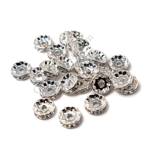 Kristály strasszköves rondell köztes gyöngy, ezüst színű, 10 mm