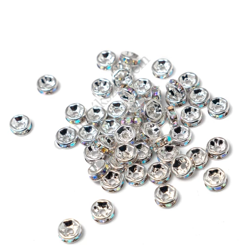 Kristály AB strasszköves rondell köztes gyöngy, ezüst színű, 6 mm