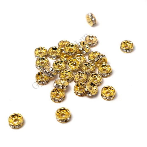 Kristály strasszköves rondell köztes gyöngy, arany színű, 6 mm