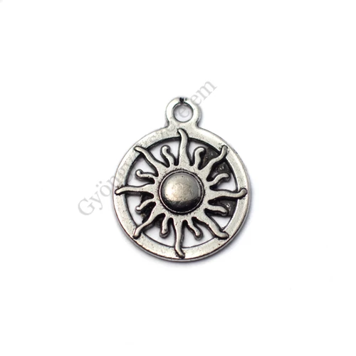 Nap, napocska fityegő, medál, antik ezüst színű, 19x16 mm