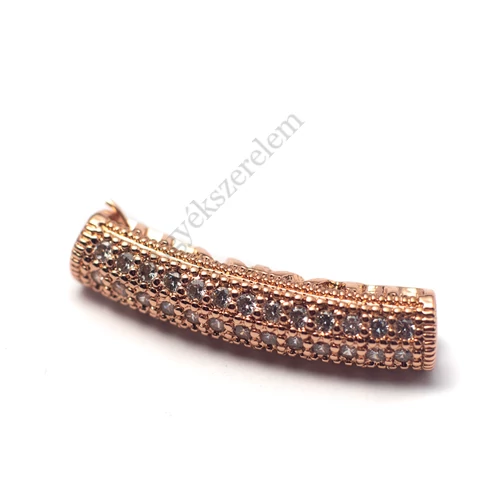 Kristály cirkónia köves cső köztes, rózsaarany színű, 26x6 mm