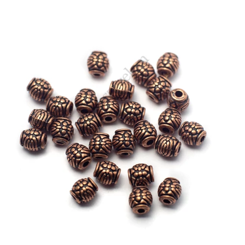 Mintás hordó köztes, vörösréz színű, 6x5 mm
