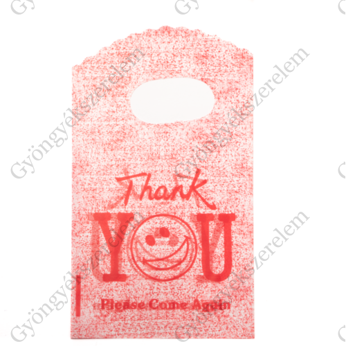 Feliratos, piros műanyag kis tasak, táska, ajándék zacskó, 15x9 cm