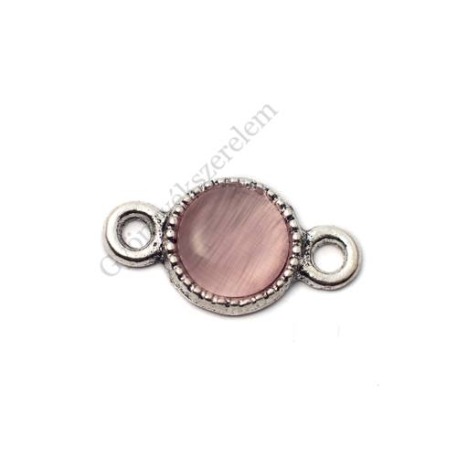 Összekötő rózsaszín macskaszem kabosonnal, antik ezüst színű, 18x10 mm