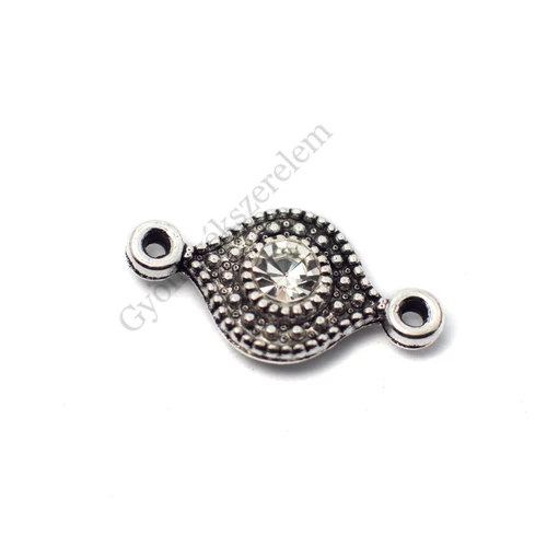Összekötő kristály strasszkővel, antik ezüst színű, 16x8 mm