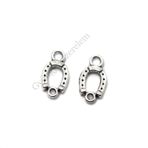 Patkó összekötő, medál, antik ezüst színű, 18x10 mm