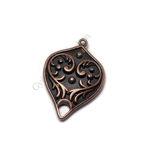 Díszes csepp összekötő, vörösréz színű, 30x21 mm