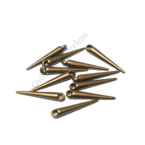 Tüske fityegő, medál, antik bronz színű, 21x3 mm