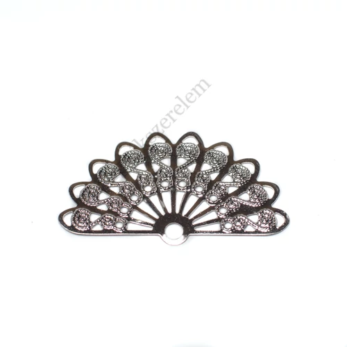 Áttört legyező medál, összekötő, antik ezüst színű, 38x22 mm