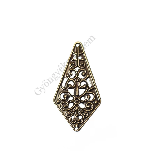 Rombusz összekötő, medálalap, fülbevalóalap, fityegő, medál, antik bronz színű,  45x24 mm