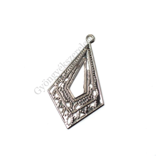Rombusz összekötő, medálalap, fülbevalóalap, fityegő, medál, antik ezüst színű,  35x20 mm