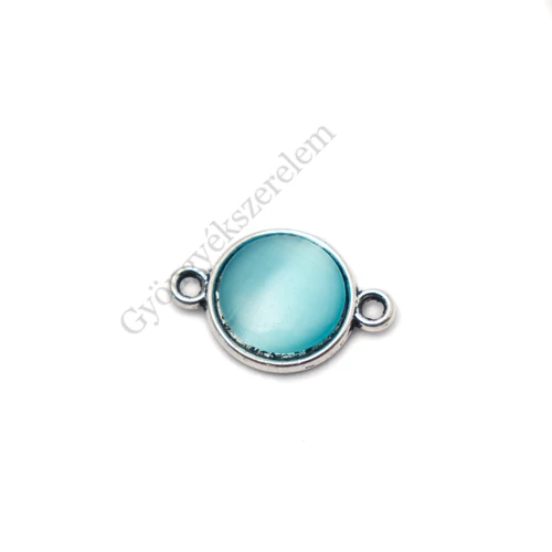 Összekötő kék macskaszem kabosonnal, antik ezüst színű, 18x12 mm