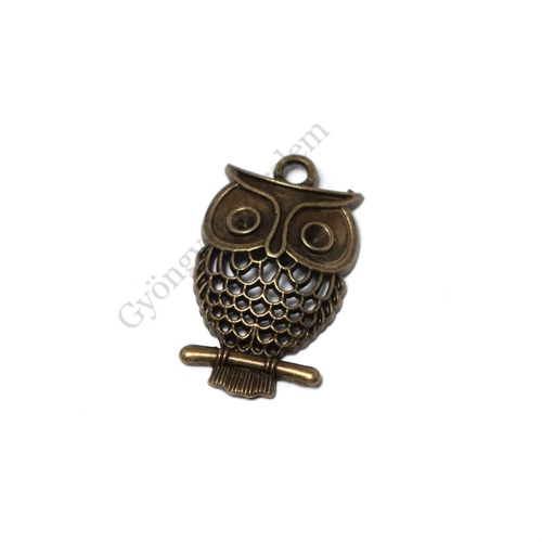 Bagoly fityegő, medál, antik bronz színű, 33x19 mm