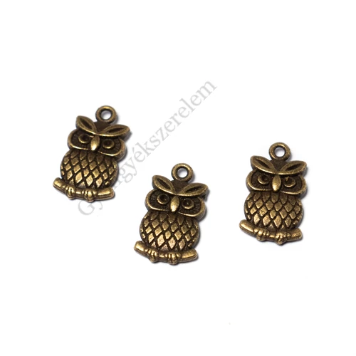 Bagoly fityegő, medál, antik bronz színű, 21x11 mm