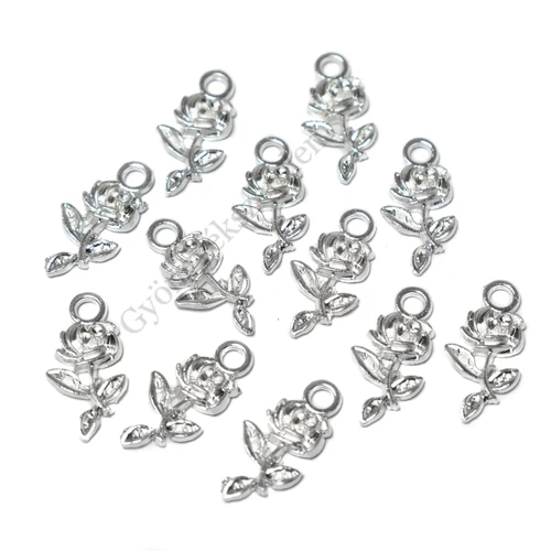 Virág, rózsa fityegő, medál, ezüst színű, 21x11 mm