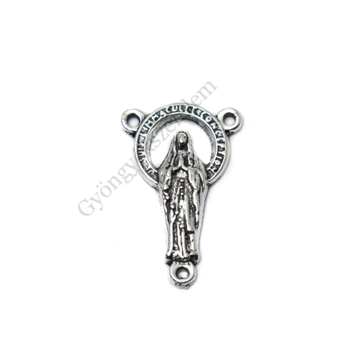 Rózsafüzér összekötő, antik ezüst színű, 24x14 mm