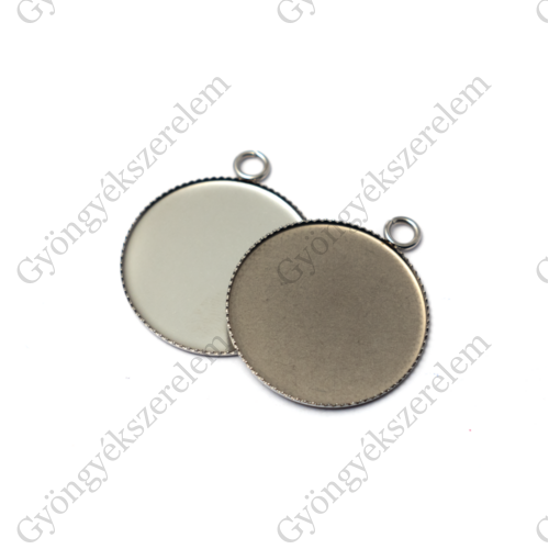 Kerek medálalap, antik ezüst színű, acél, 30x25 mm