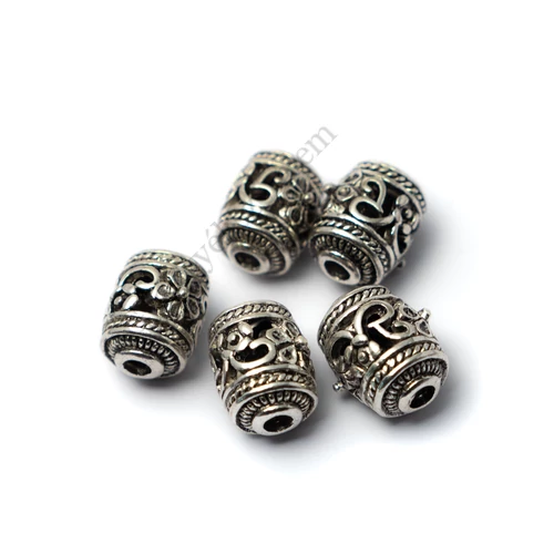 Áttört hordó köztes, antik ezüst színű, 14x12 mm