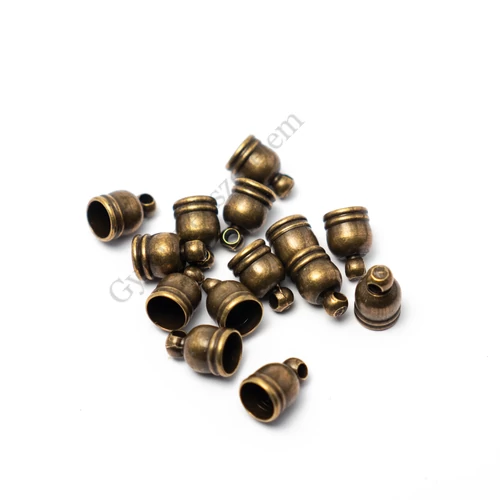 Végzáró, bőrvég, bojt vég, bojt kupak, antik bronz színű, 9x5 mm