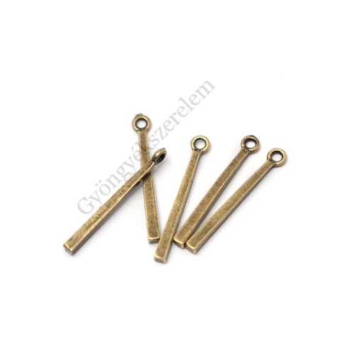 Pálcika fityegő, medál, antik bronz színű, 27x2 mm