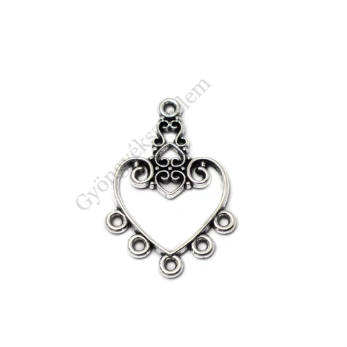 Díszes összekötő, fülbevalóalap, antik ezüst színű, 31x21 mm