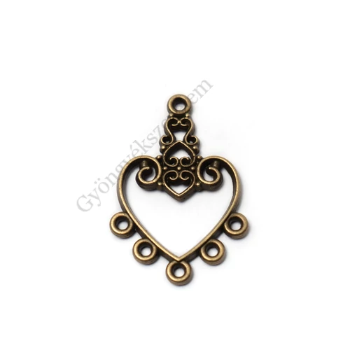 Díszes összekötő, fülbevalóalap, antik bronz színű, 31x21 mm