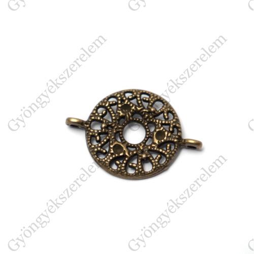 Kerek összekötő, fülbevalóalap, medálalap, antik bronz színű, 23x16 mm
