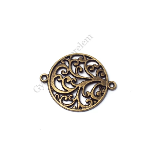 Mintás összekötő, medálalap, fülbevalóalap, fityegő, medál, antik bronz színű, 30x24 mm