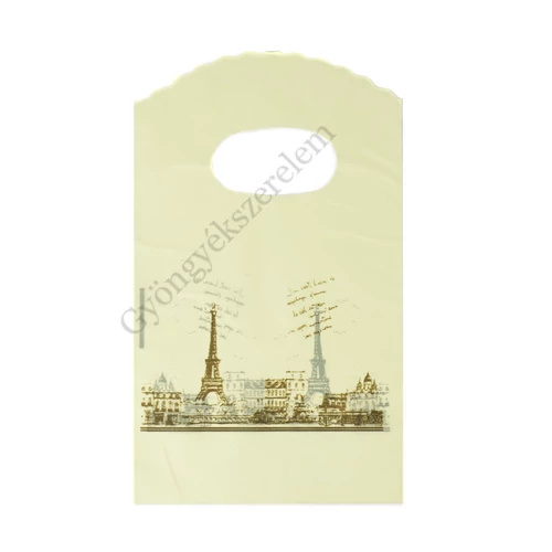 Párizs, Eiffel-torony mintás sárga műanyag kis tasak, táska, ajándék zacskó, 14,5x9 cm